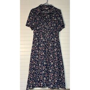 Nanette Lepore Navy Floral Midi Dress with Pink and White Flowers